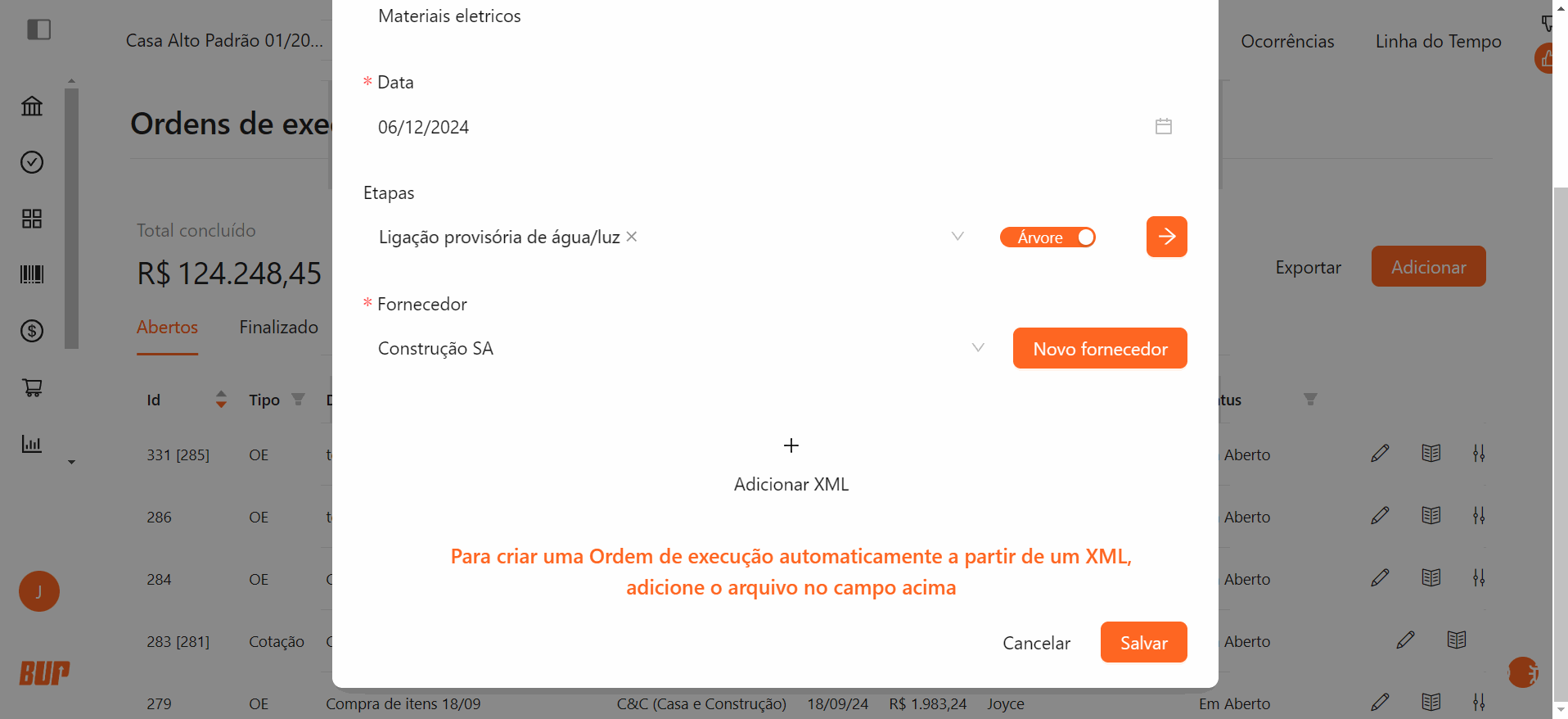 Ordem de Execução a partir do XML da nota